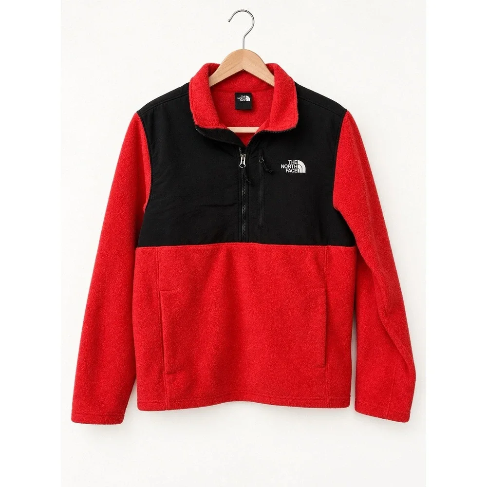 The North Face Denali Mens M Half Zip Red Black Fleece Pullover Jacket Hiking